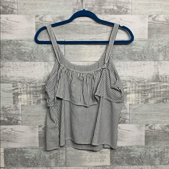 Michael Stars Spencer Striped Ruffle Tank Top, M - Picture 5 of 6